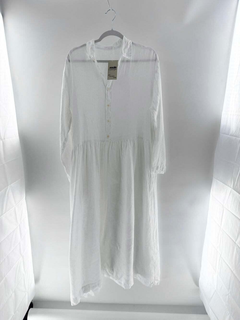 CP shades Linen Long Sleeve Button-Front Maxi Shirt Dress  White Women's Size M